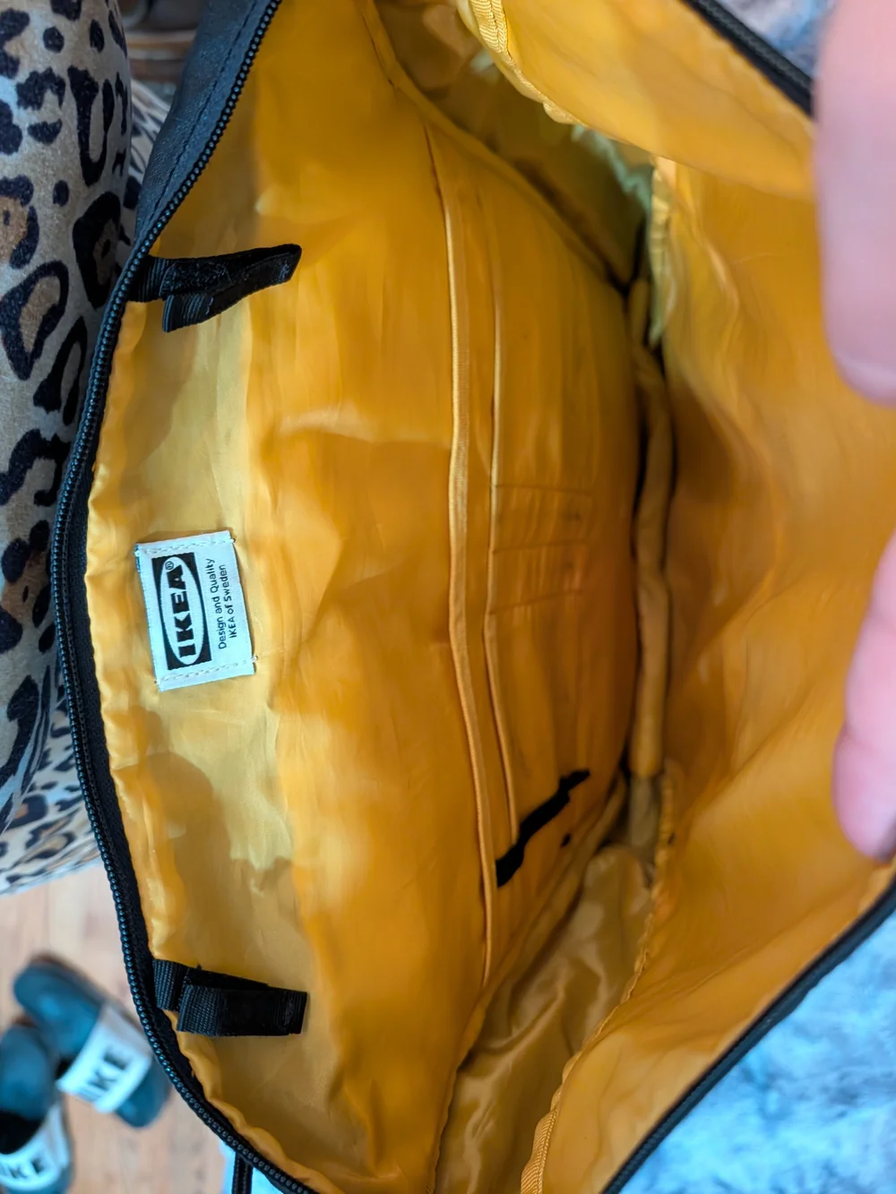 Ikea Black Convertible Backpack Tote with Yellow Zip Accent